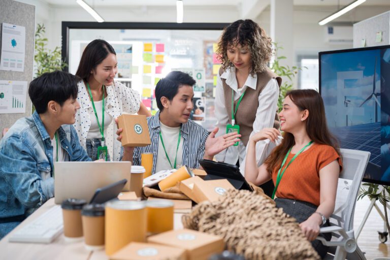 Asian business leaders meet to strategize on implementing sustainable practices, focusing on reuse, recycling, and environmental protection for a greener future